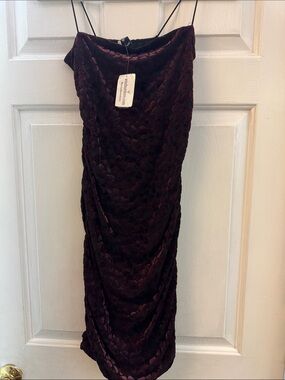 Windsor Burgundy Velvet Midi Slip Dress with Cowl Neck